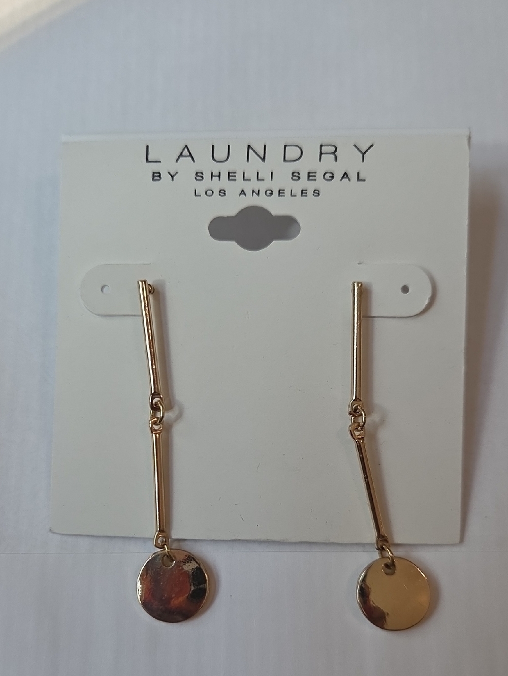 NWT Laundry By Shelli Segal Gold Linear Disc Drop Earrings